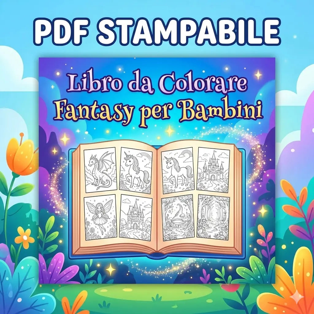 Libro da Colorare Fantasy per Bambini – 115 Pagine PDF Stampabile PelliniDigital